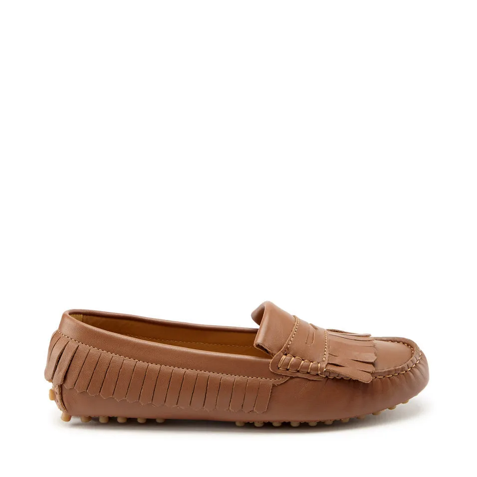 Women's Fringed Driving Loafers, light tan leather White Leather Loafers