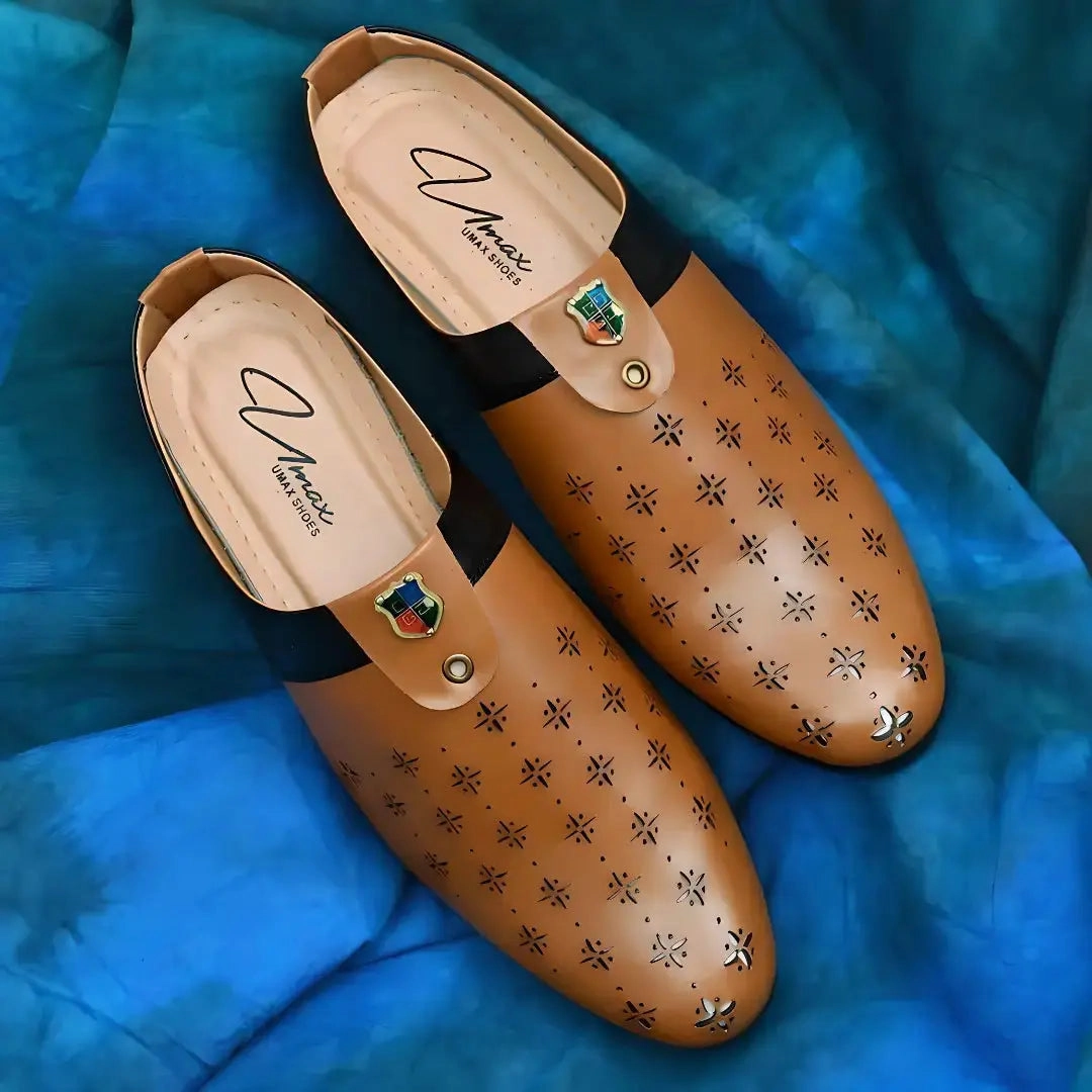 Stylist Half Loafers for Men in Tan/Black Color Perforated Loafers
