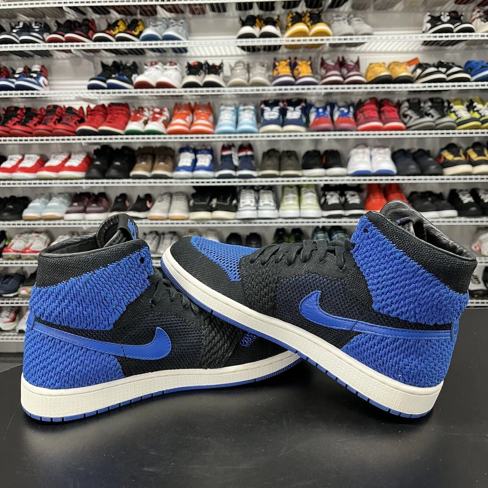 Nike Air Jordan Retro 1 High Flyknit Royal Blue Black 919704-006 Men's Size 9.5 Asics Shoes Near Me