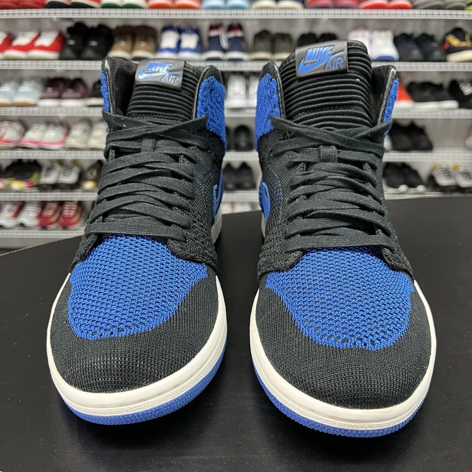 Nike Air Jordan Retro 1 High Flyknit Royal Blue Black 919704-006 Men's Size 9.5 Asics Shoes Cricket