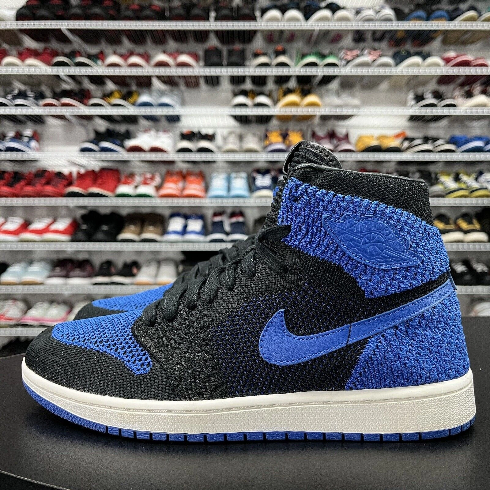 Nike Air Jordan Retro 1 High Flyknit Royal Blue Black 919704-006 Men's Size 9.5 Asics Gel-kayano Lite 2 Running Shoes