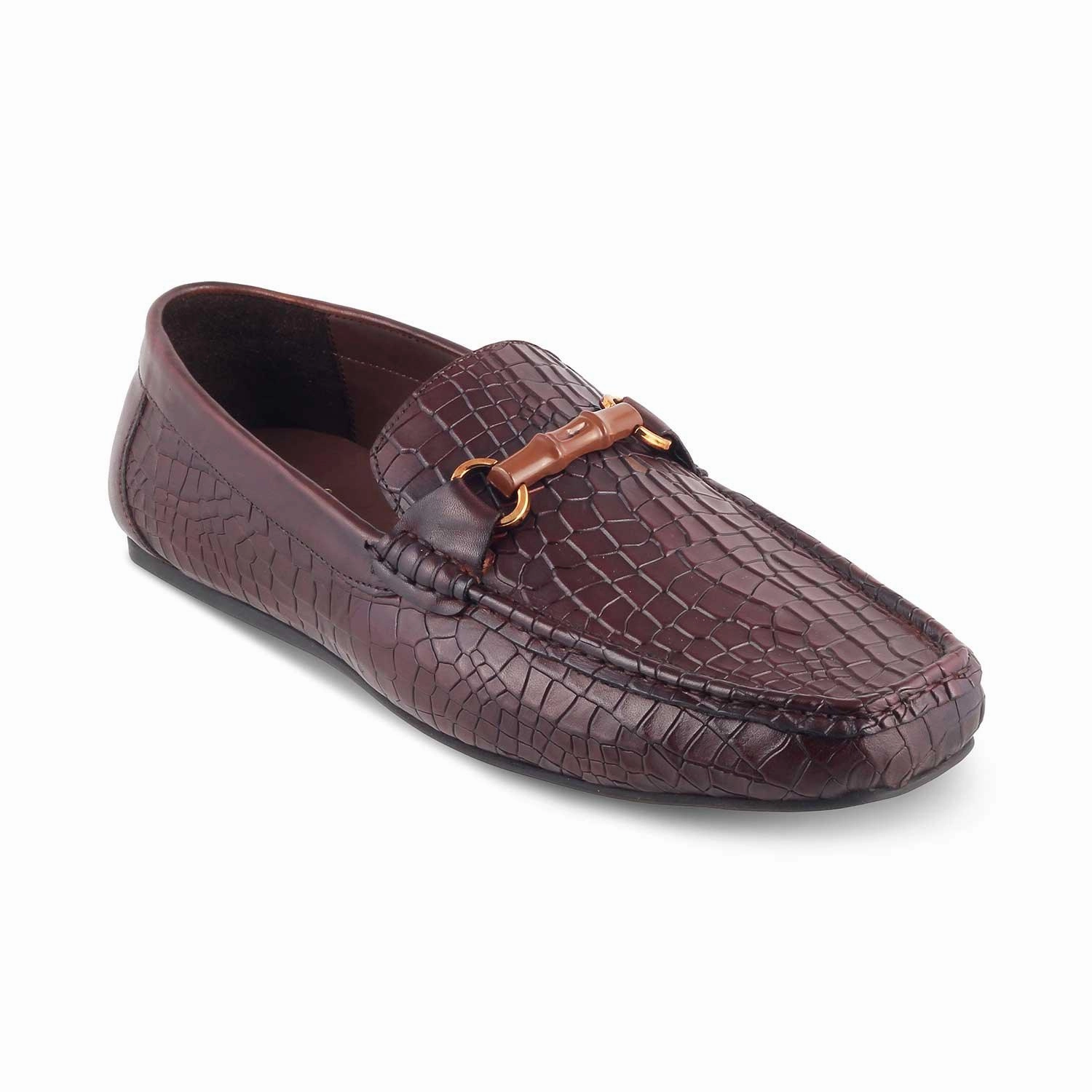 The Croter Brown Men's Textured Leather Loafers Tresmode Cordovan Penny Loafers