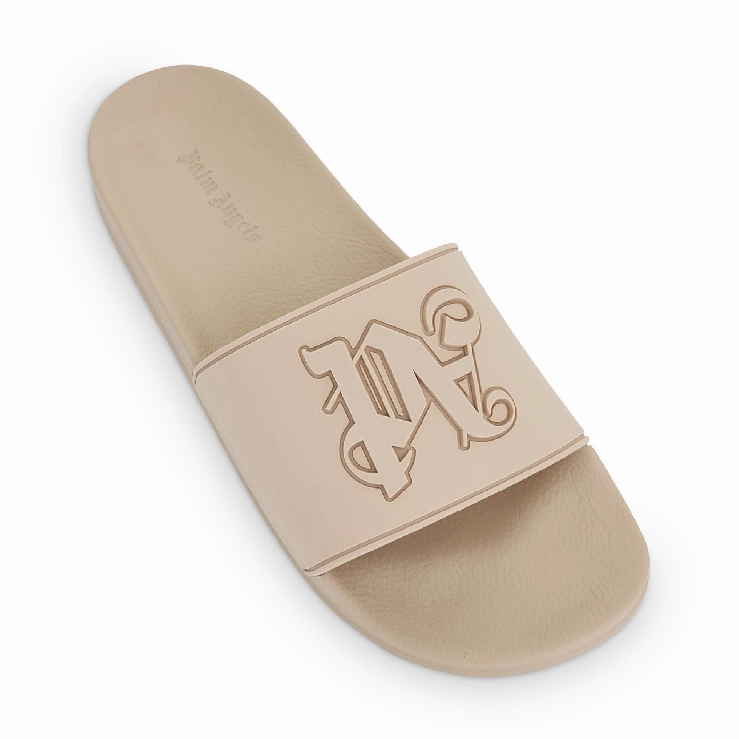 Sandals With Monogram Embossed Pool Slider in Light Beige