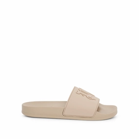 Alegria Sandals Monogram Embossed Pool Slider in Light Beige