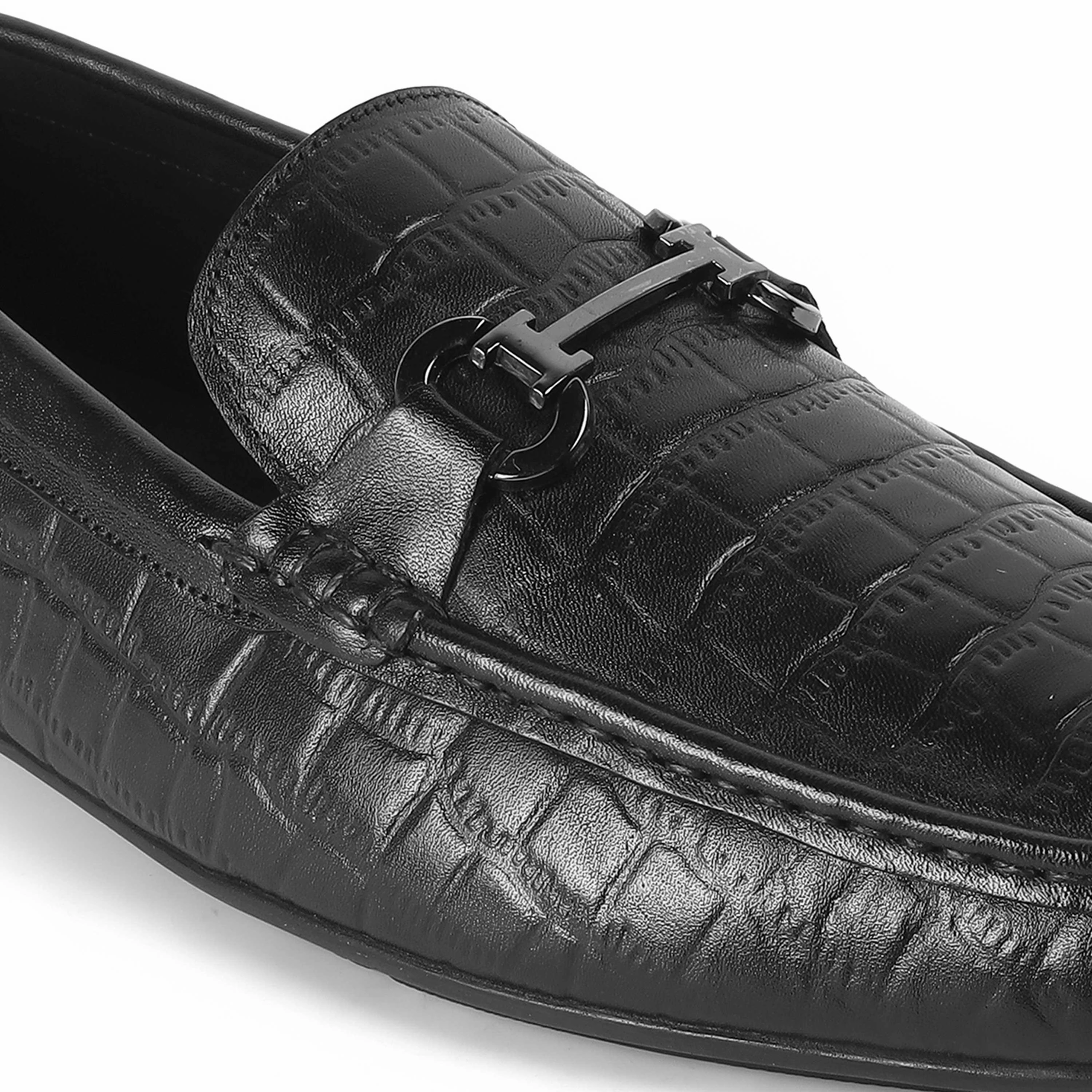 Tresmode Oxile Black Men's Textured Leather Loafers Loafers Copy