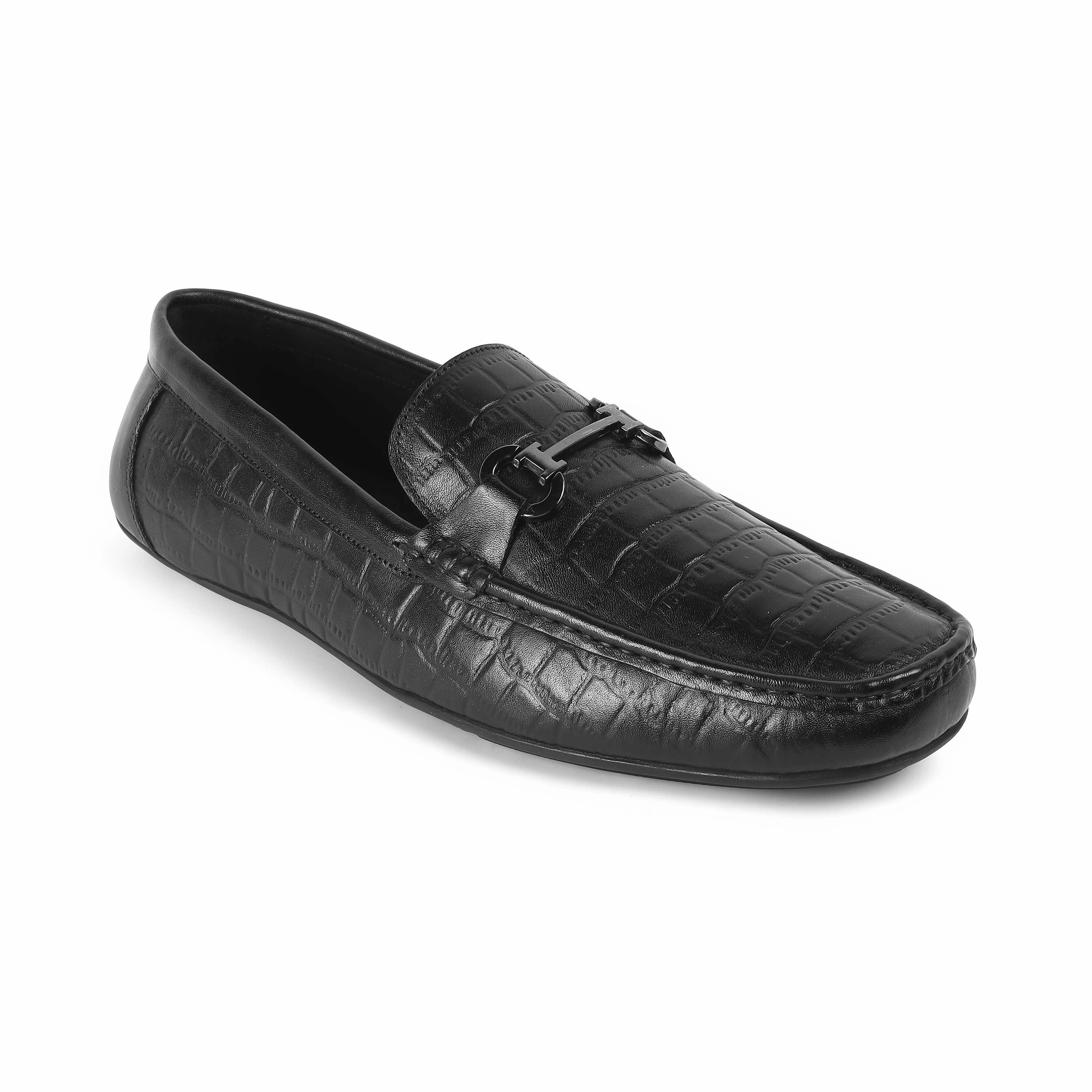 Tresmode Oxile Black Men's Textured Leather Loafers Light In Your Loafers