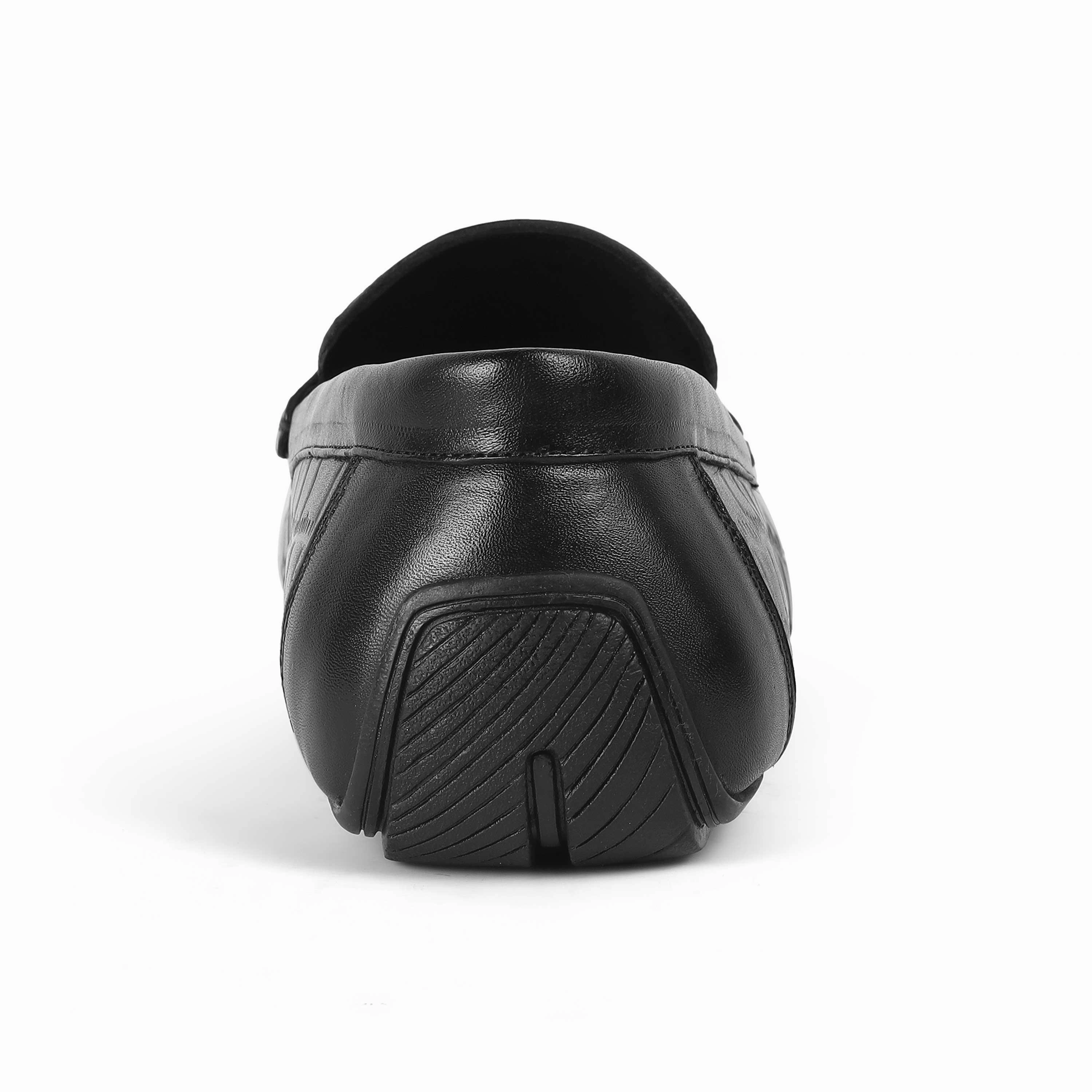 Tresmode Oxile Black Men's Textured Leather Loafers Extra Wide Penny Loafers