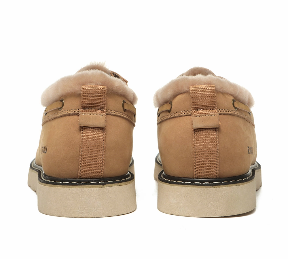 EVERAU Men Sheepskin Wool Lace Up Casual Shoes Trekker Snow Shoes Casual