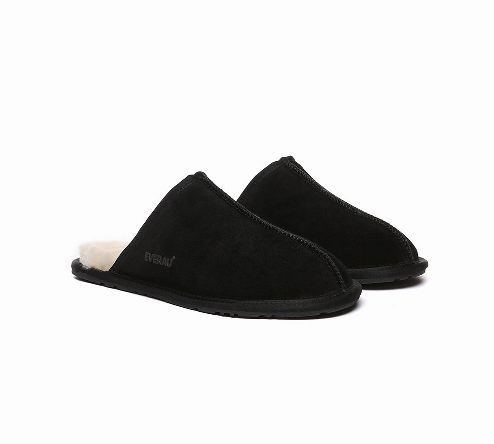 EVERAU UGG Slippers Men Sheepskin Wool Scuff Bennett Needle Felt Slippers