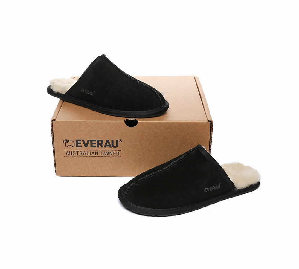 Platform Slippers With Strap EVERAU UGG Slippers Men Sheepskin Wool Scuff Bennett