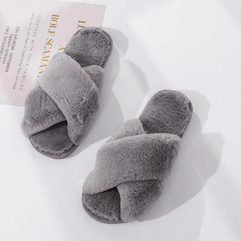 Arch Support Indoor Slippers Fashion criss cross furry slippers winter warm house shoes for women