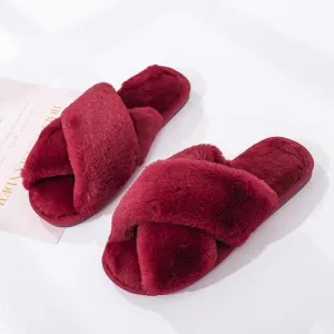 Nordic Slippers Fashion criss cross furry slippers winter warm house shoes for women