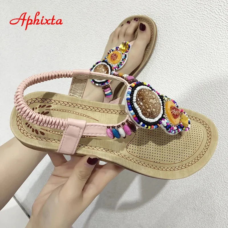 Summer Elastic Band Gladiator Sandals Women Flat Beach Shoes Alex Smith Flip Flops
