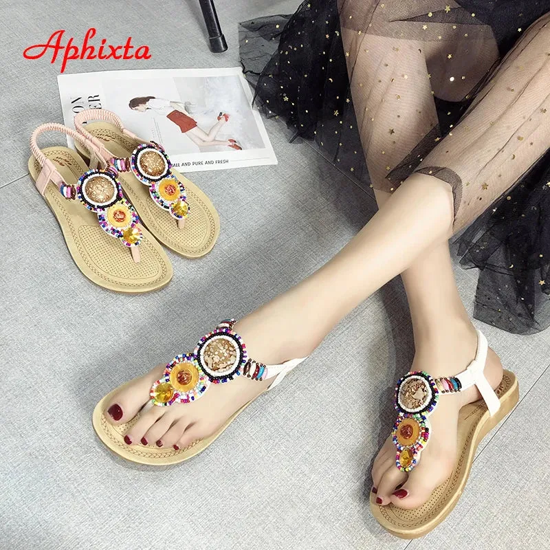 Top Quality Flip Flops Summer Elastic Band Gladiator Sandals Women Flat Beach Shoes