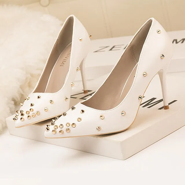 Fashion Women Pumps Rivet Sexy Women High Heel Shoes Therafit Slippers