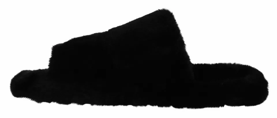 Sandals Honeymoon Package Dolce & Gabbana Black Polyester Faux Fur Mens Flats Sandals Shoes