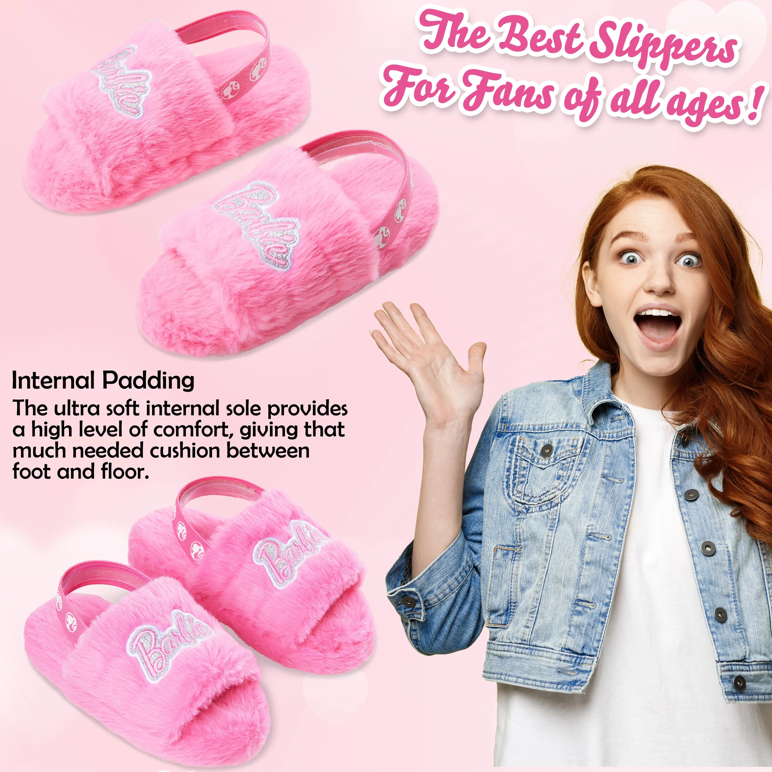 Barbie Women's Fluffy Slippers, Comfy Mule House Shoes - Cosy Gifts for Her Ugh Tasman Slippers