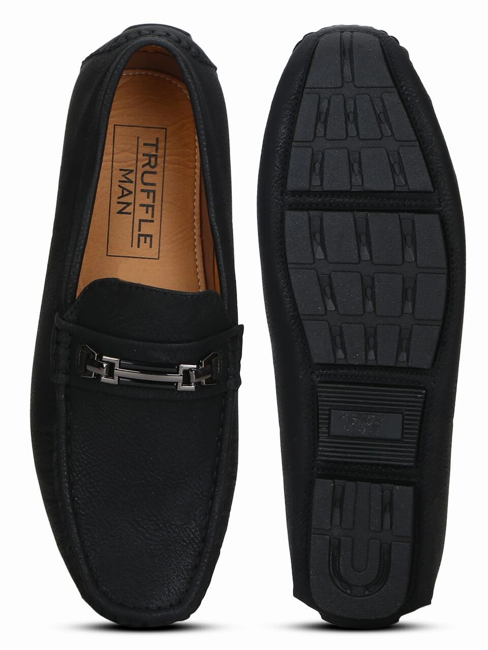 Black PU Horsebit Loafers Calf Hair Loafers