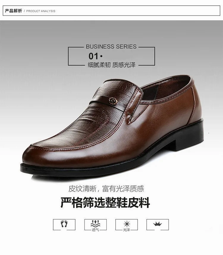 Flat Shoes Or Heels For Squats Men's Dress Shoes New Brand Men Business Leather Formal Flat Shoes for Work Office Men Round Shoe Breathable Party Wedding Shoes