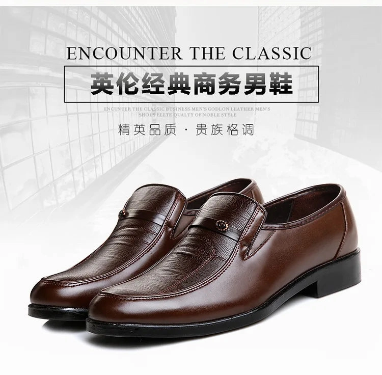 Men's Dress Shoes New Brand Men Business Leather Formal Flat Shoes for Work Office Men Round Shoe Breathable Party Wedding Shoes Shoes Size Chart