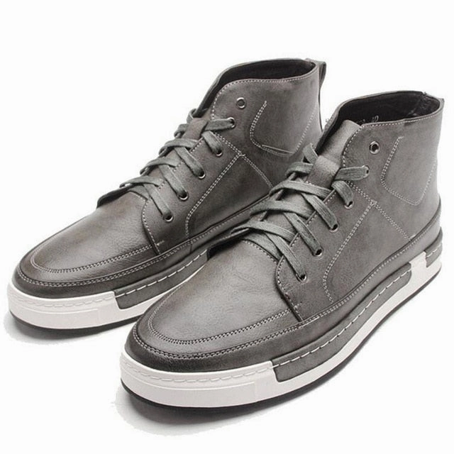 Tangnest New 2017 Autumn Men Shoes Man Fashion Microfiber Flats Shoes Korean Style Lace Up High Top Footwear For Male XMB532 Shoes Flats Wedding