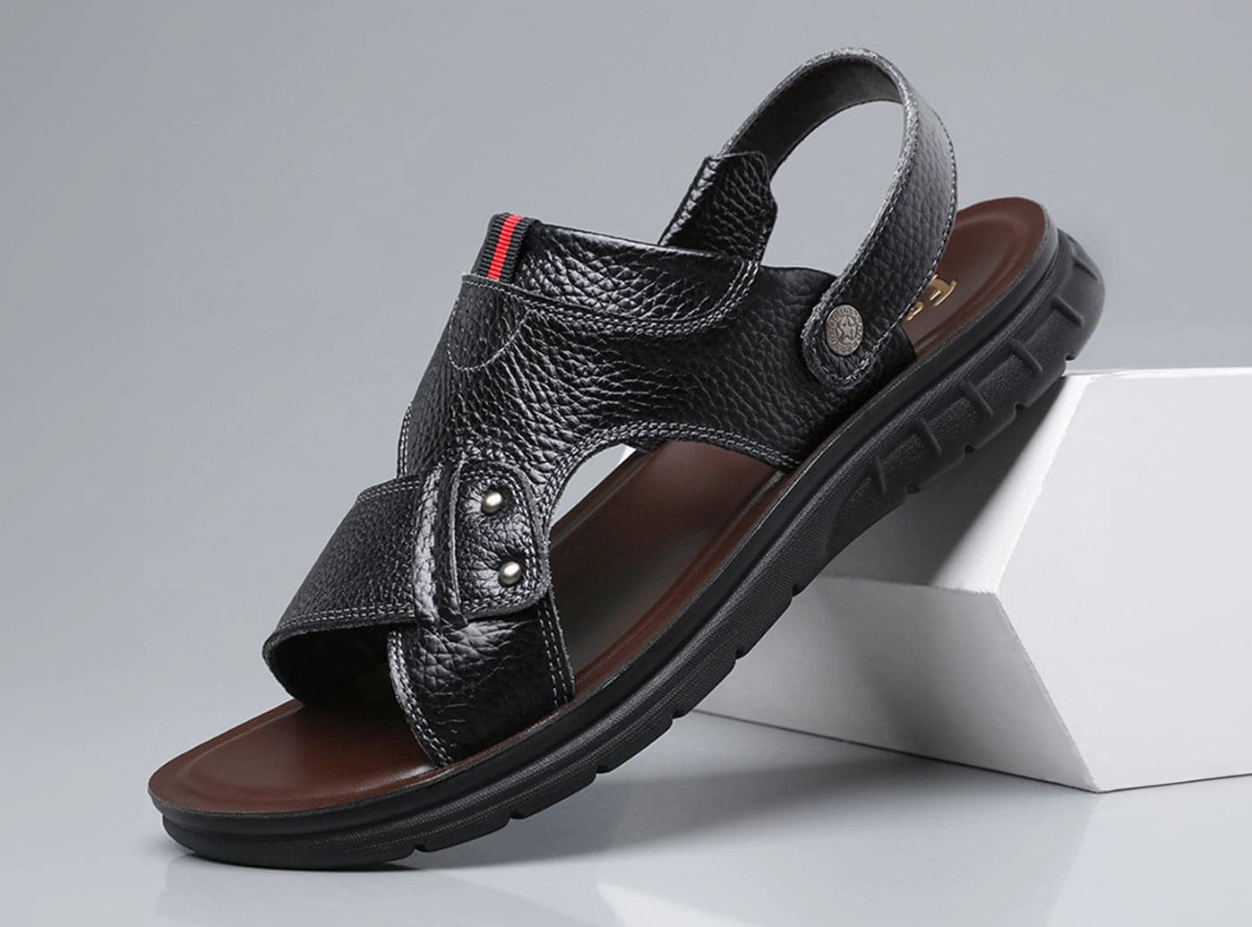 Leather Slides Sandals FitVille Men's FlexiFeel Sandals