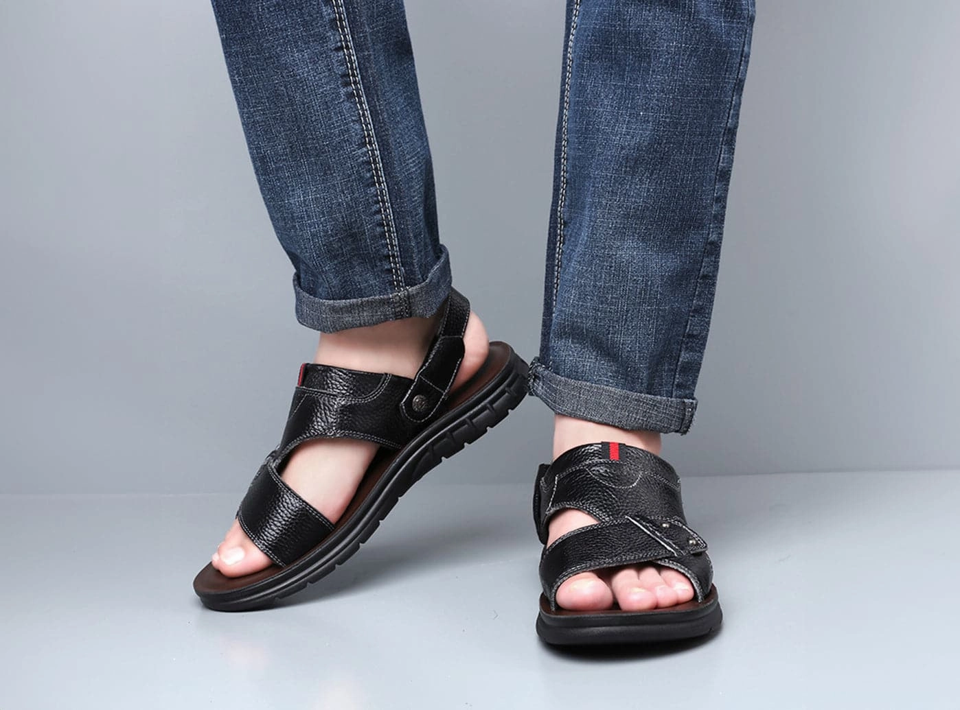 Shoes Wedge Sandals FitVille Men's FlexiFeel Sandals