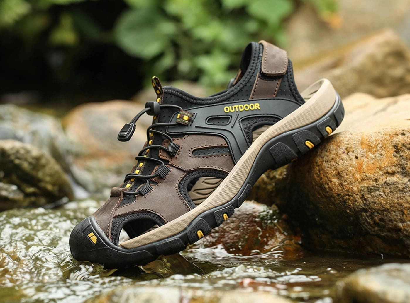 FitVille Men's TrekToe Sandals V2 Cork Wedge Platform Sandals