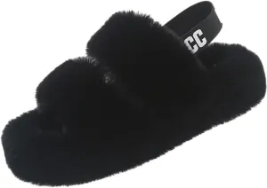 Kitten Heeled Slippers Women's Fuzzy Slippers Adjustable Fluffy Thick Sole Cozy Comfy Memory Foam Open Toe House Slippers Faux Fur Soft Plush Two Band Slides Anti-Skid Indoor Outdoor Home Bedroom for Women   S472019