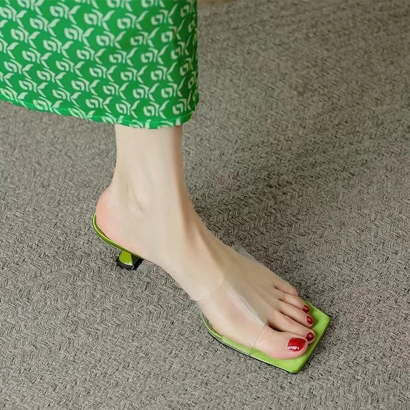 Suede Flip Flops binfenxie  -  Fashion PVC Mid Heels Shoes Open Toe Slippers Women Shoes Party Flip Flops 2024 New Luxury Summer Designer Sandals Ladies Slides