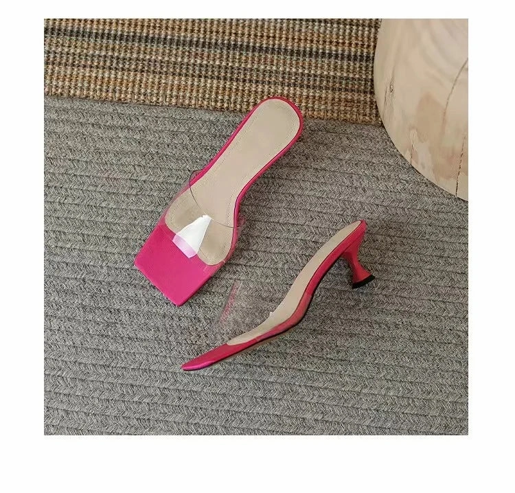 binfenxie  -  Fashion PVC Mid Heels Shoes Open Toe Slippers Women Shoes Party Flip Flops 2024 New Luxury Summer Designer Sandals Ladies Slides V Flip Flops Size 10