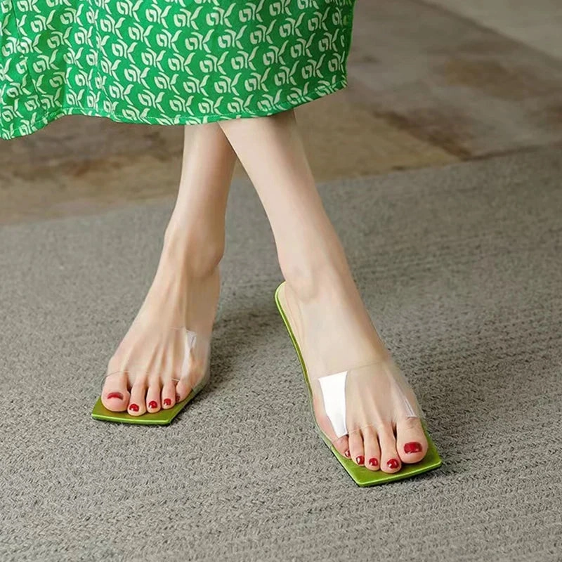 Blingy Flip Flops binfenxie  -  Fashion PVC Mid Heels Shoes Open Toe Slippers Women Shoes Party Flip Flops 2024 New Luxury Summer Designer Sandals Ladies Slides