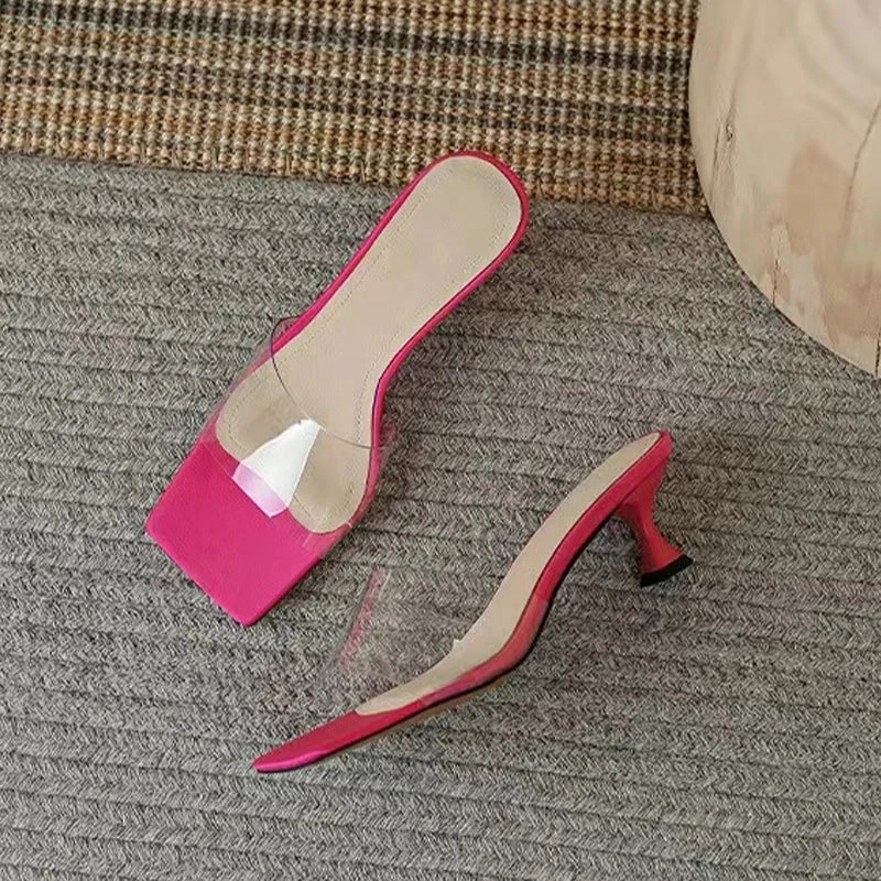 binfenxie  -  Fashion PVC Mid Heels Shoes Open Toe Slippers Women Shoes Party Flip Flops 2024 New Luxury Summer Designer Sandals Ladies Slides Flip Flops With Jeans Guys