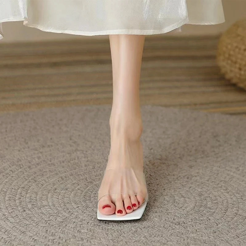 Rainbow Flip Flops In Store binfenxie  -  Fashion PVC Mid Heels Shoes Open Toe Slippers Women Shoes Party Flip Flops 2024 New Luxury Summer Designer Sandals Ladies Slides