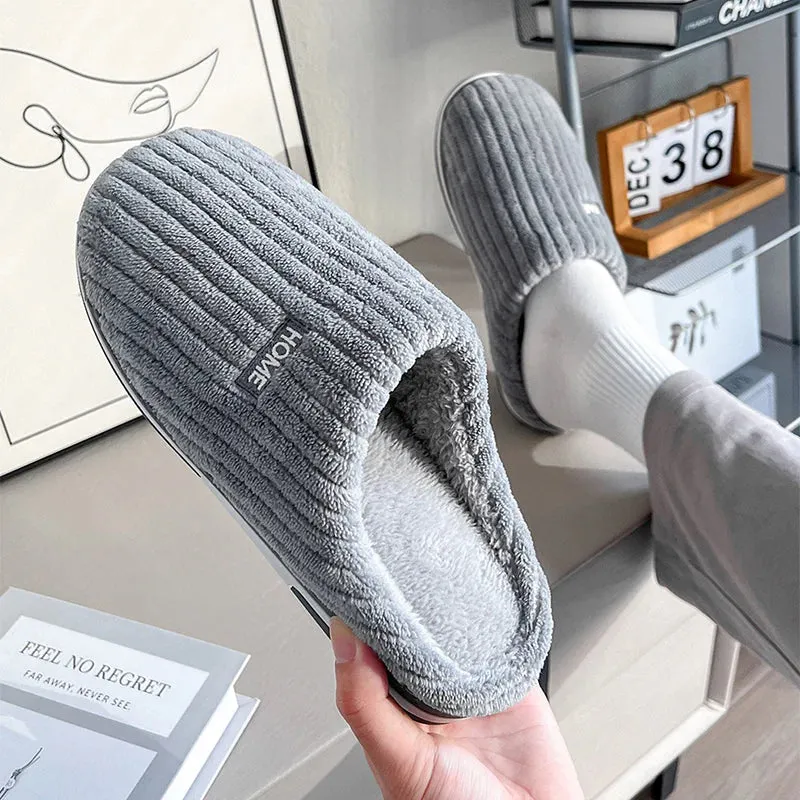 Solid Color Simple Cotton Slippers Winter Non-Slip Home Warm Plush Slippers Household Indoor Couple Women'S House Shoes Shoes Slides