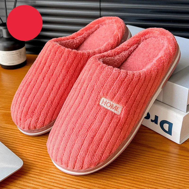 Solid Color Simple Cotton Slippers Winter Non-Slip Home Warm Plush Slippers Household Indoor Couple Women'S House Shoes Japanese Indoor Slippers