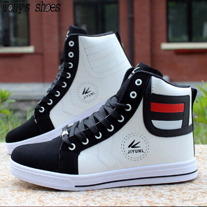 Men shoes 2016 new autumn pu leather men casual shoes Breathable High Top Lace-Up men flat with shoes Luxury Flat Shoes