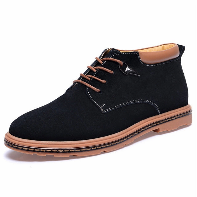 Flat Sole Casual Shoes Merkmak Men Ankle Boots Man Suede Leather Boots New Fashion Lace Up Oxford Shoes Outdoor High Top Casual Shoes  Men's Snow Boots