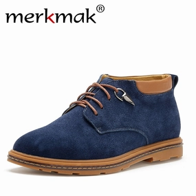 Merkmak Men Ankle Boots Man Suede Leather Boots New Fashion Lace Up Oxford Shoes Outdoor High Top Casual Shoes  Men's Snow Boots Rider Future Vintage Casual Shoes