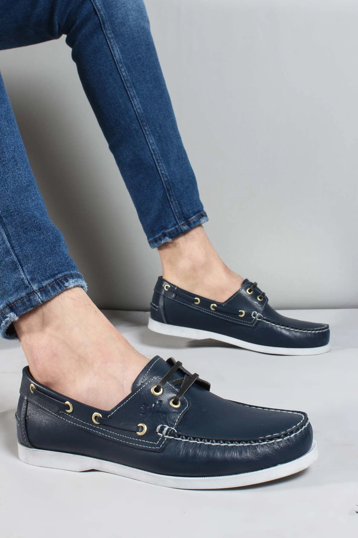 FST Genuine Leather Men's Casual Shoes 858XATIMBIR Navy Blue - Grand Island European Style Casual Shoes