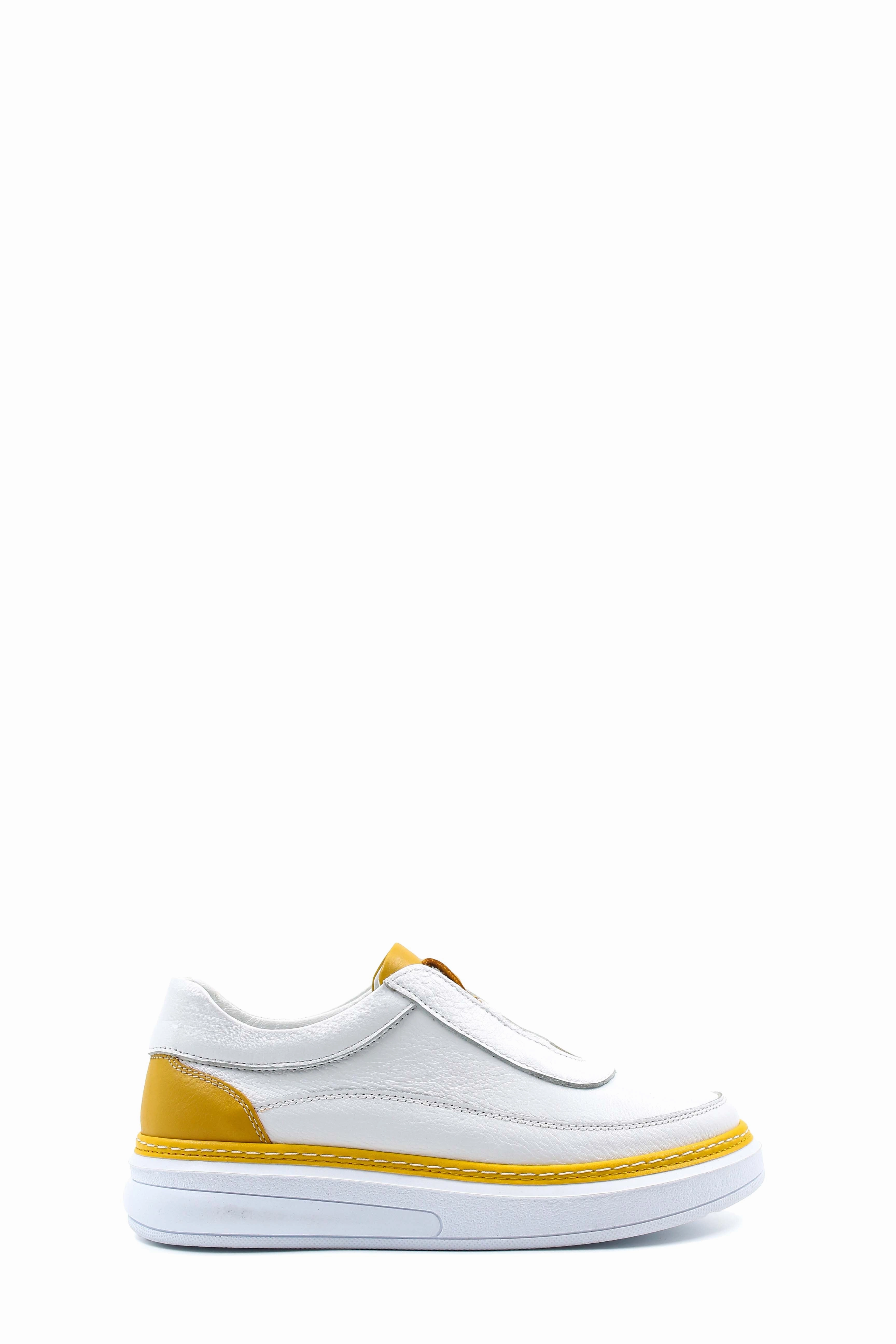 FST Genuine Leather Women's Casual Shoes 583ZA7024 White Yellow - Portsmouth Casual Shoes Work