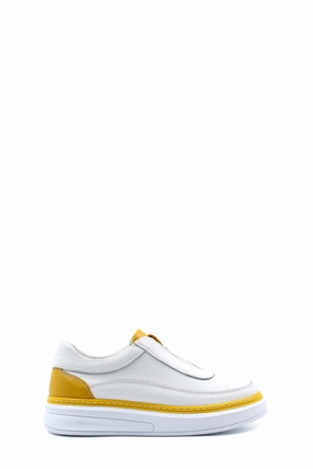Casual Shoes Velcro Fastening FST Genuine Leather Women's Casual Shoes 583ZA7024 White Yellow - Portsmouth