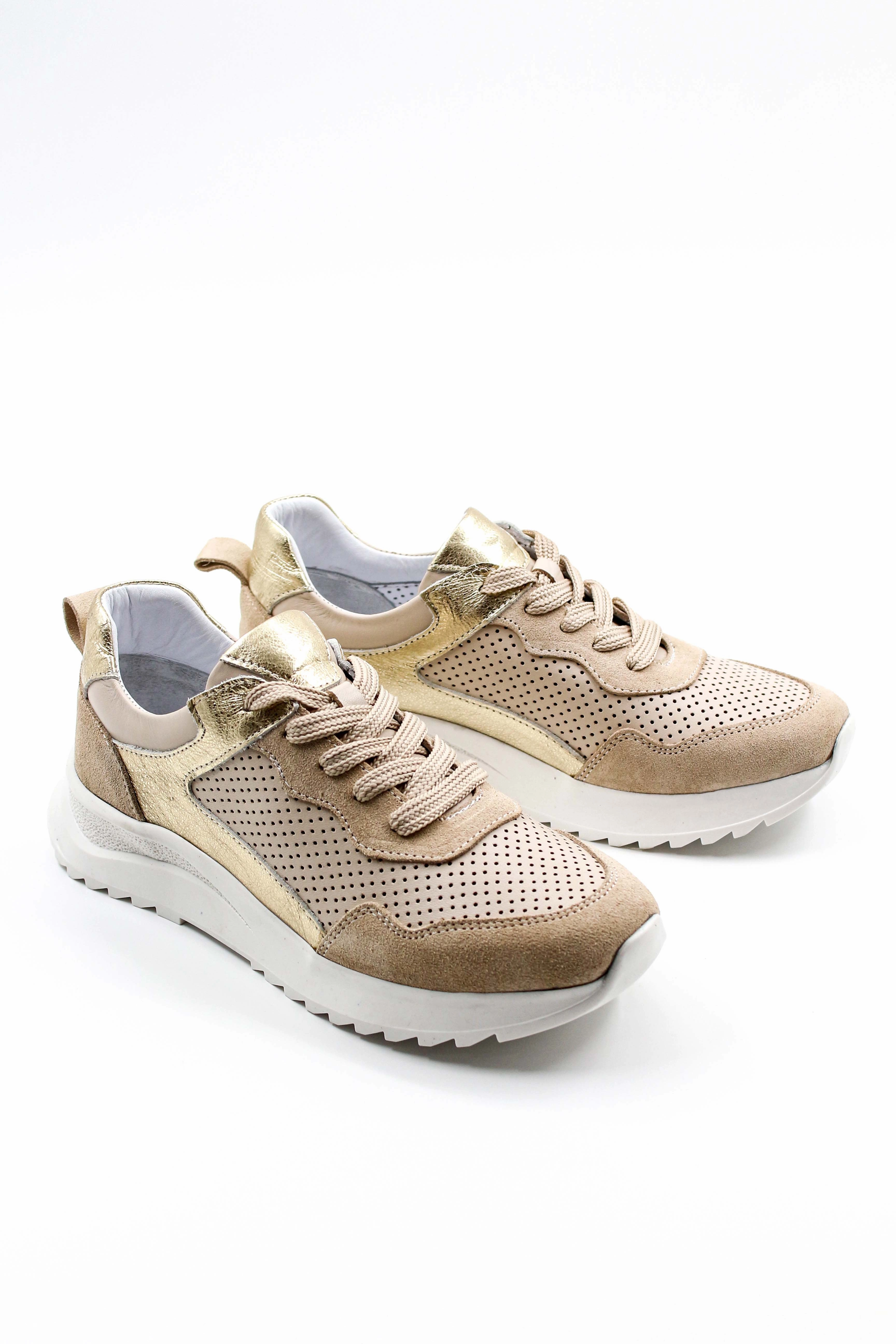 Wear Running Shoes Casually FST Genuine Leather Women's Casual Shoes 757ZA24036 Beige Gold - Lviv