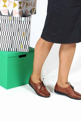 FST Genuine Leather Women's Casual Shoes 881ZA1026 Brown - Zeist Leather Casual Shoes Uk