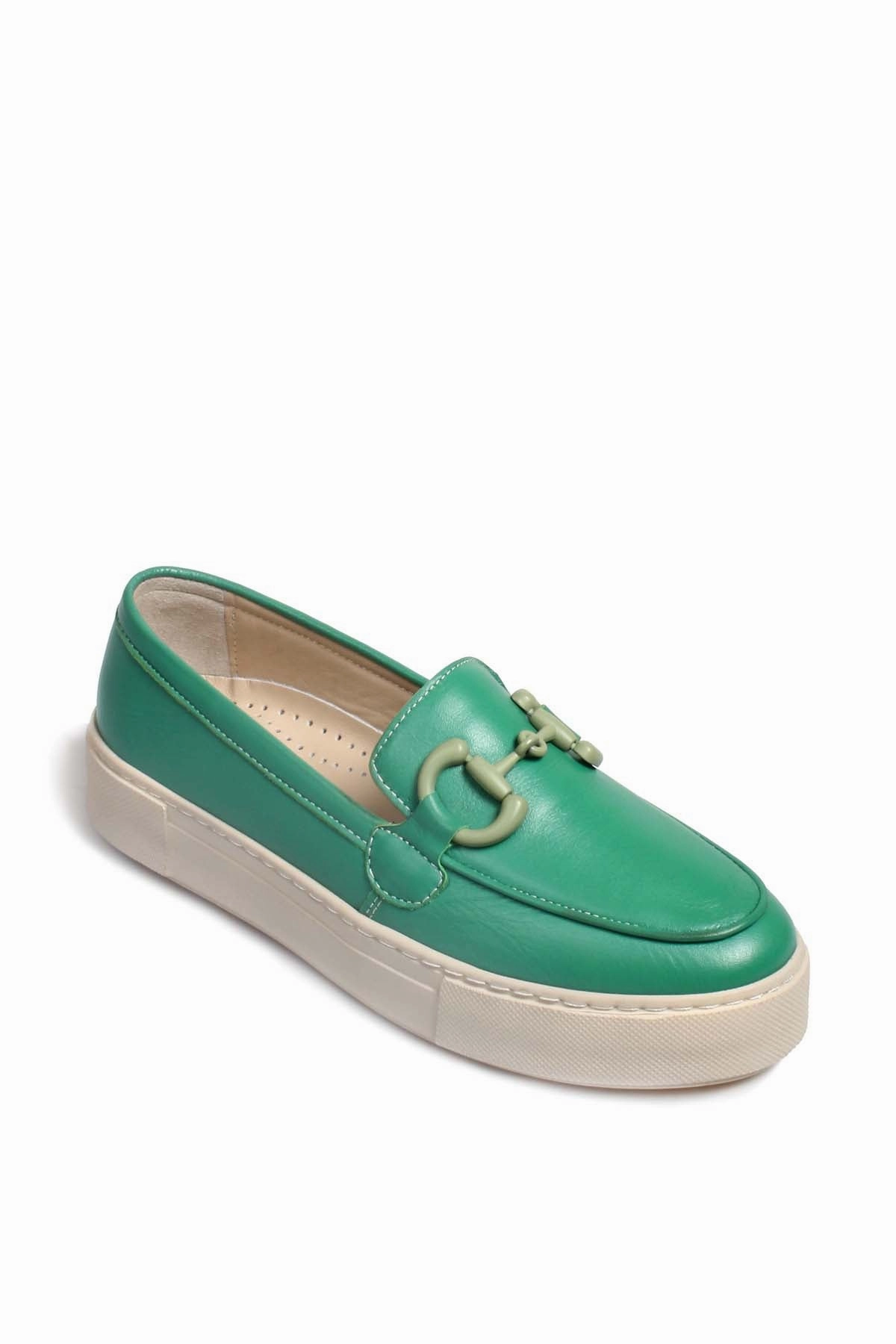 Casual Shoes With White Sole FST Genuine Leather Women's Casual Shoes 881ZA3011 GREEN - Hurst