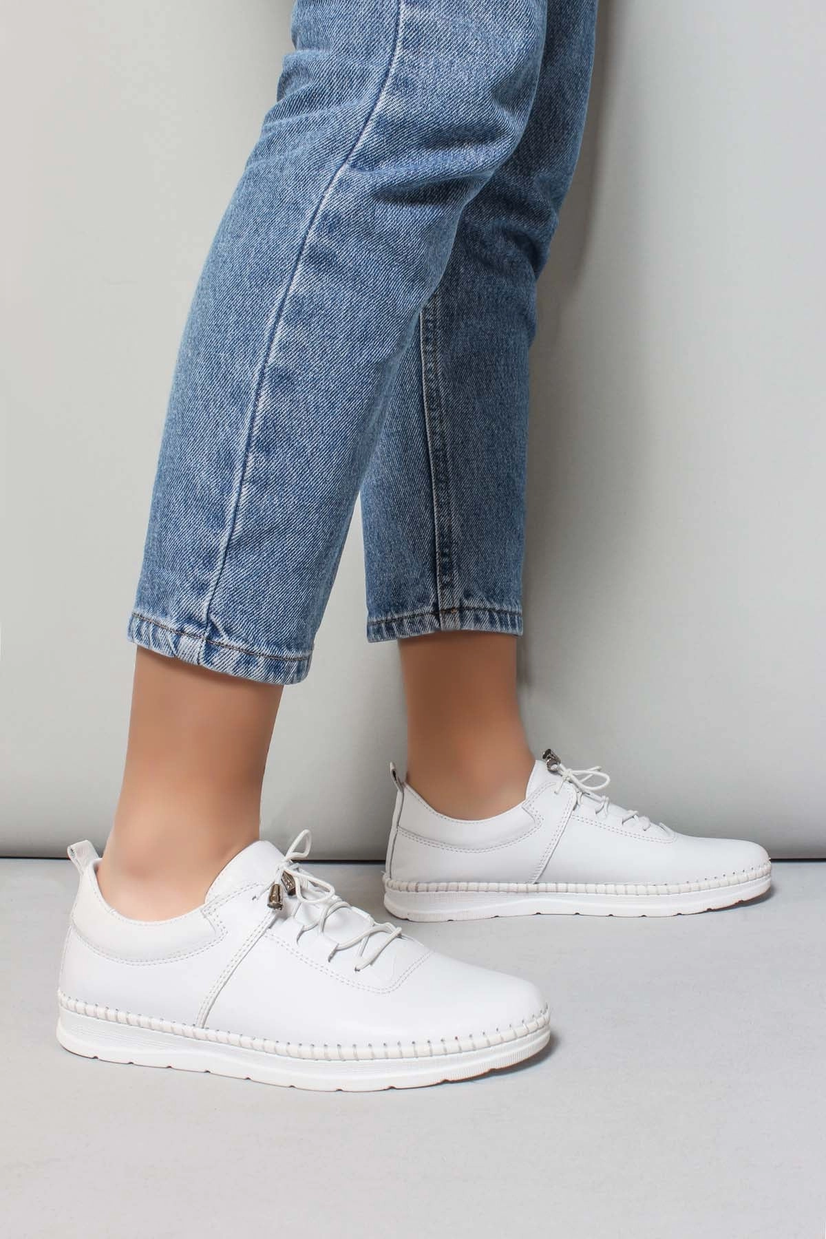 FST Genuine Leather Women's Casual Shoes 934ZA105 White - Corby Casual Buckle Shoes