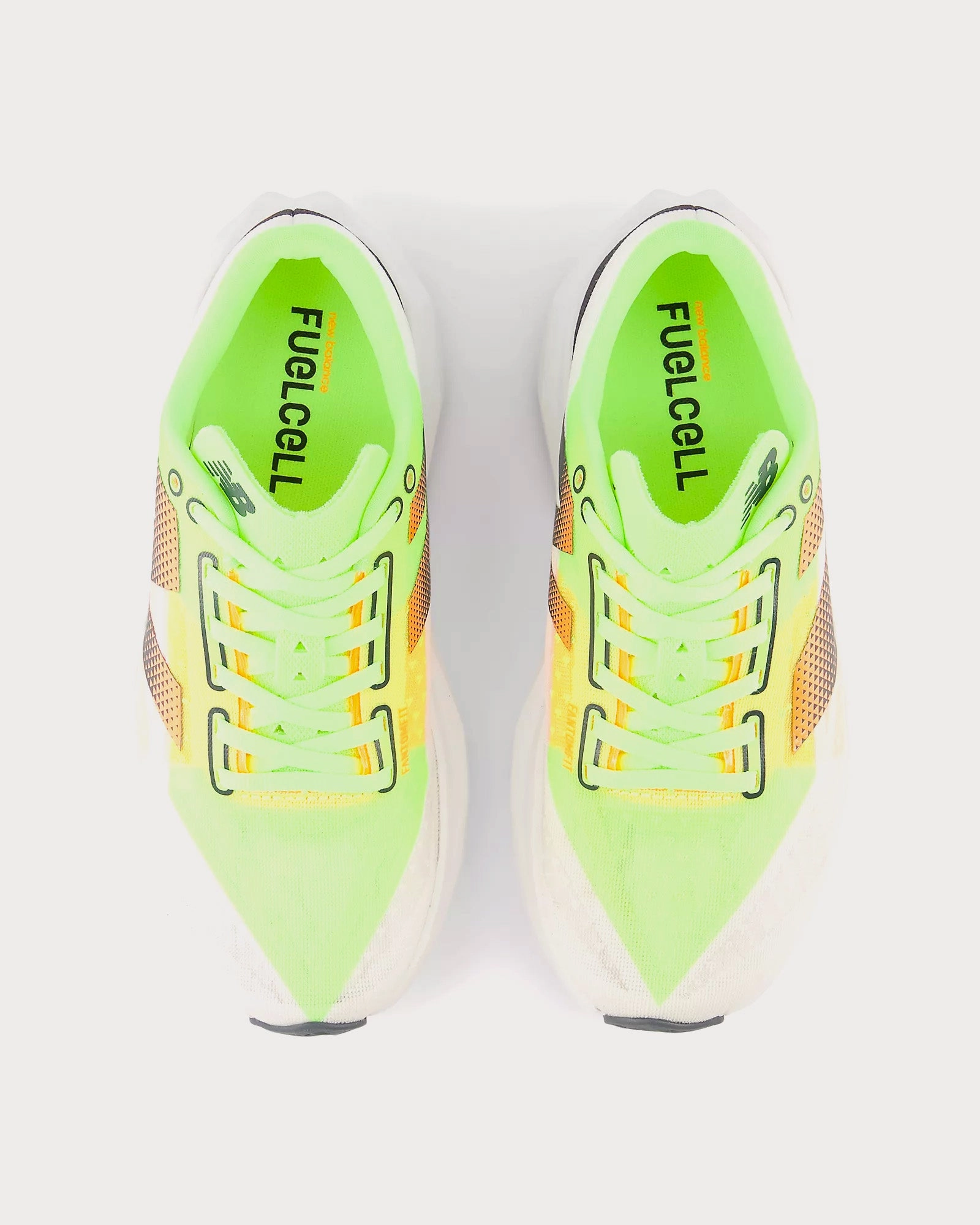 Colorful New Balance FuelCell Rebel v4 White / Bleached Lime Glo / Hot Mango Running Shoes