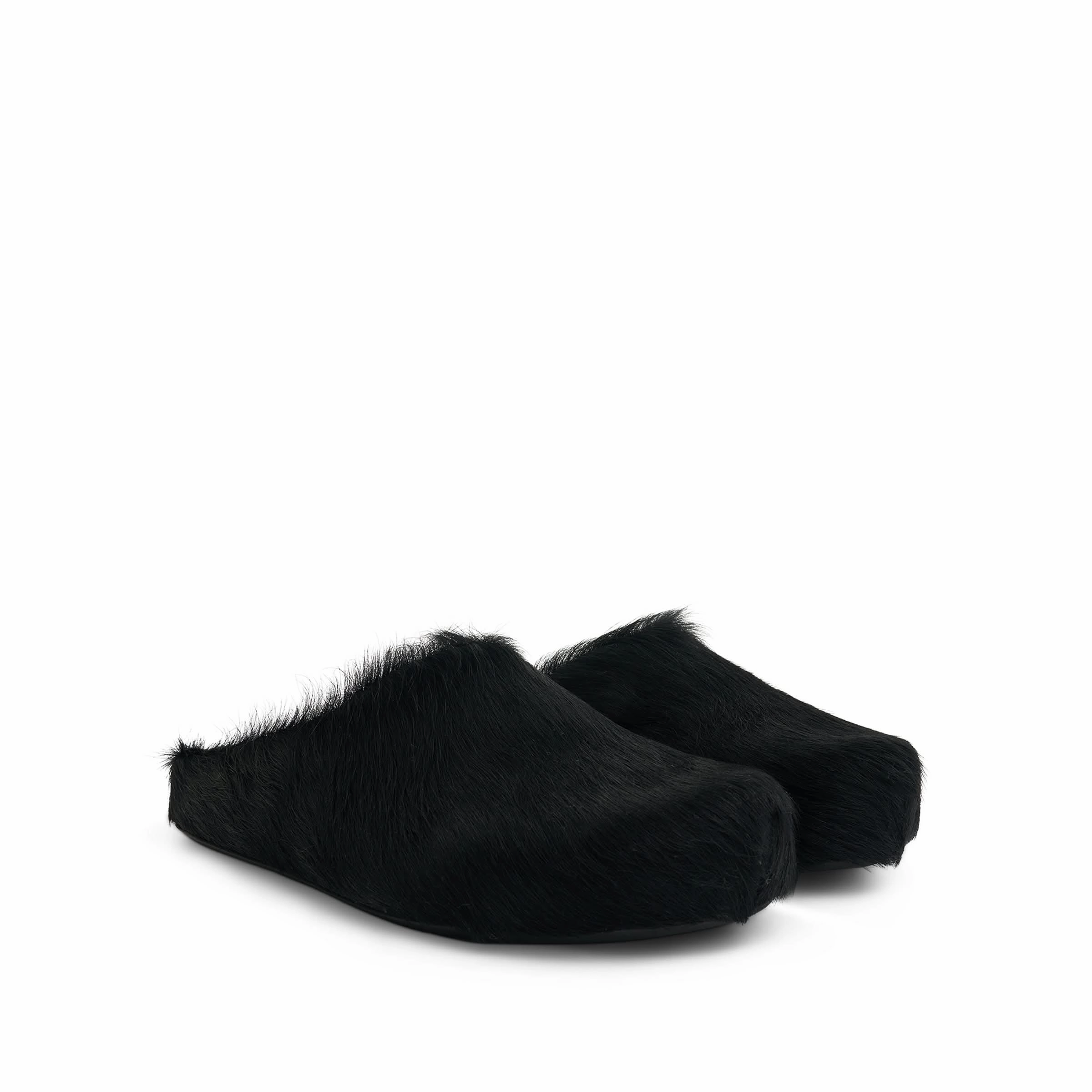 Fussbett Long Hair Sabot in Black Platform Woven Sandals