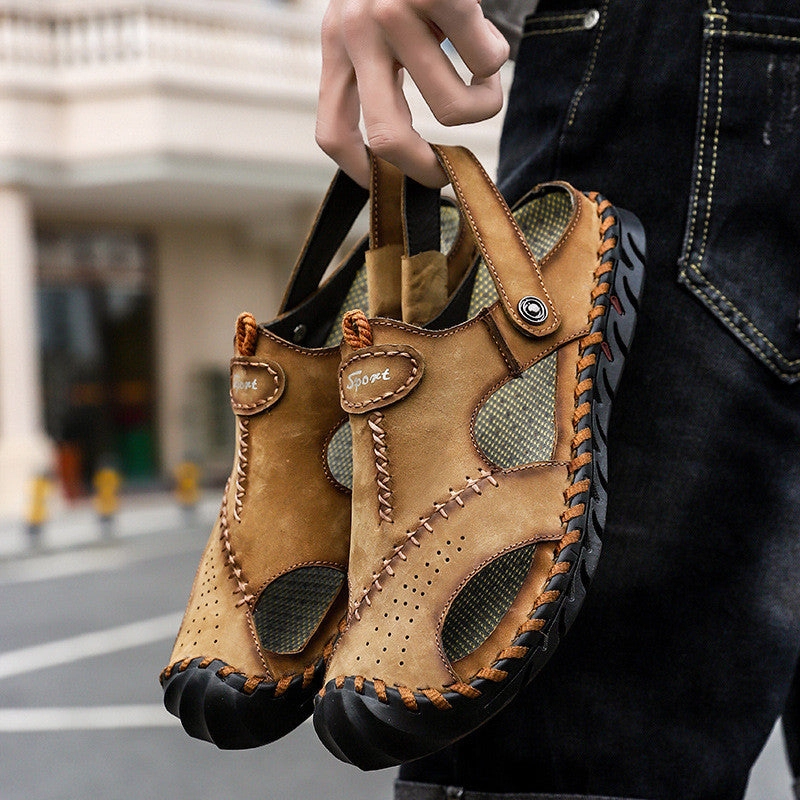 Crystal Sandals Gabriel - Men Super Soft Leather Summer Sandals Breathable Slip on