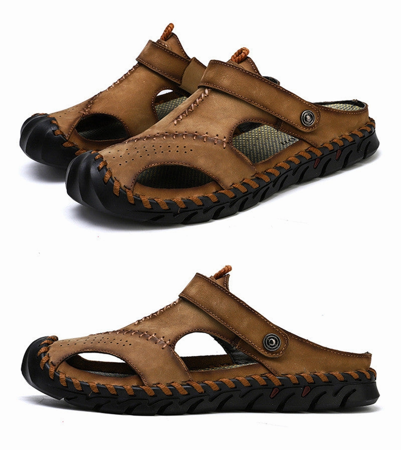 Gabriel - Men Super Soft Leather Summer Sandals Breathable Slip on Walking Sandals Comfortable